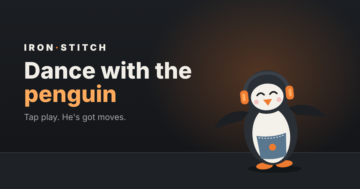 The Iron Stitch penguin wearing headphones